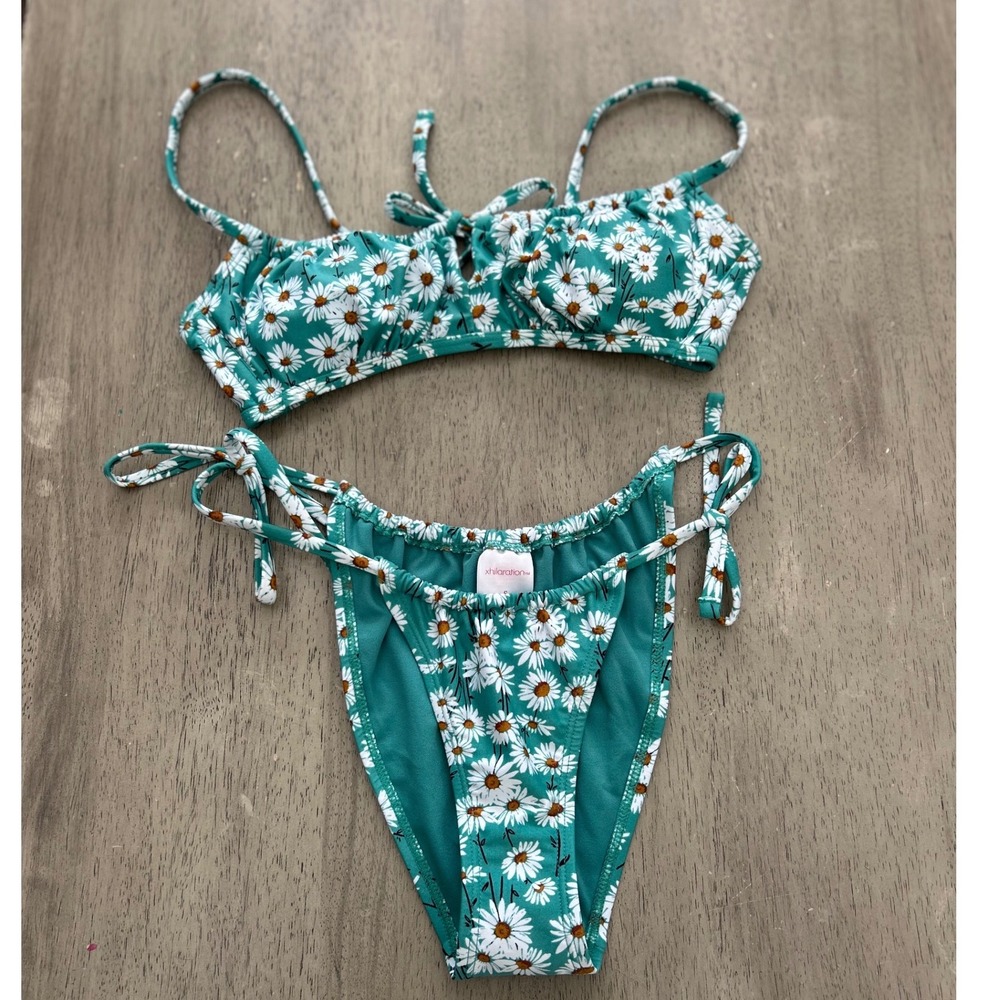 Xhilaration Teal Daisy Floral Bikini Set Two Piece Swimsuit Small